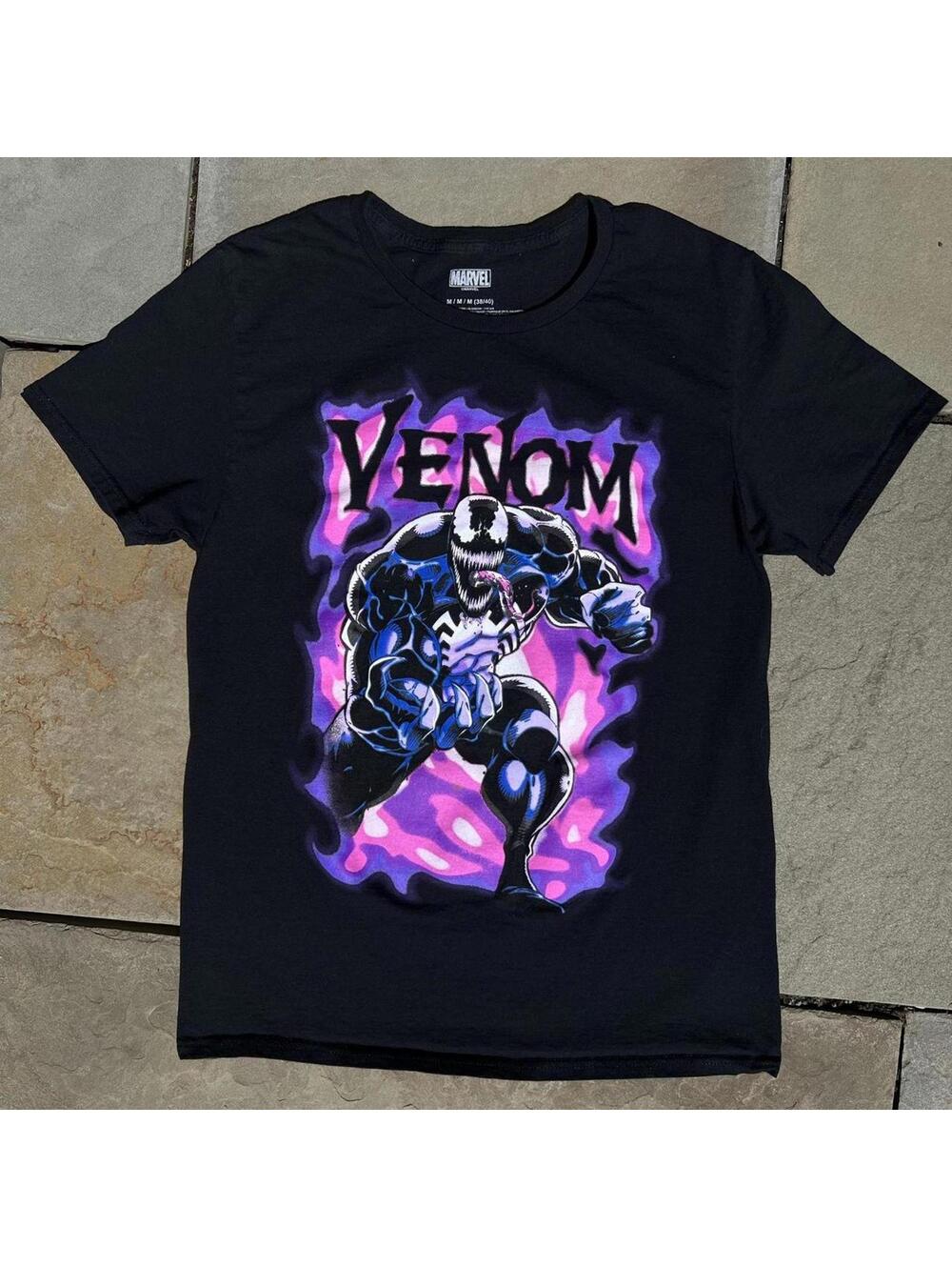 Venom Marvel Spiderman Black Airbrushed style T-Shirt